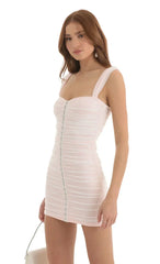 Mesh Hook And Eye Bodycon Dress In Pink