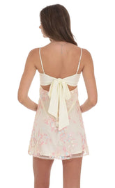 Embroidered Floral Babydoll Dress In Cream