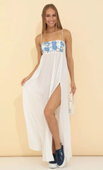 Crepe Embroidered Maxi Dress In White