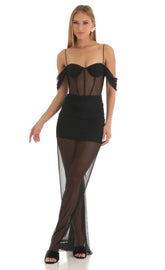 Mesh Corset Maxi Dress In Black