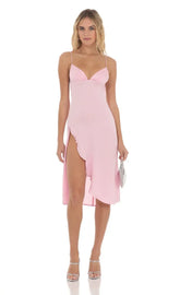 Satin Midi Dress In Pink