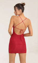 Mesh Ruched Bodycon Dress In Red