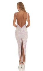 Back Slit Maxi Dress In Purple Swirl