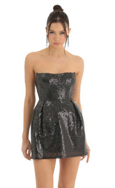 Sequin Corset Dress In Black