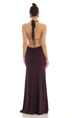 Front Slit Open Back Maxi Dress In Purple