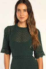 Dreaming of You Emerald Green Swiss Dot Midi Dress