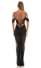 Mesh Corset Maxi Dress In Black
