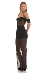Mesh Corset Maxi Dress In Black