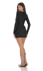 Asymmetrical Neckline Bodycon Dress In Black