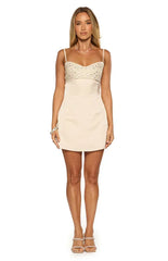 Fran Cream Sequin Contrast Party Mini Dress