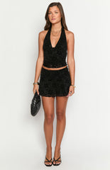 Clancy Black Velvet Crop Top