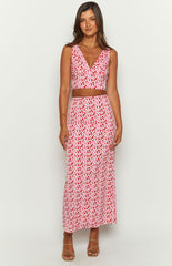 Dahlia Pink And Red Speckled Maxi Skirt
