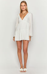 Lucky Heart White Long Sleeve Mini Dress