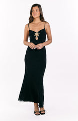Selina Black Hibiscus Trim Maxi Dress