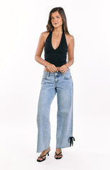 Willabelle Light Wash Denim Bow Hem Low Rise Jeans