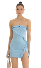 Strapless Satin Dress In Blue