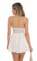 Dotted Chiffon Dress With Lace Inserts In White