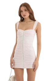 Mesh Hook And Eye Bodycon Dress In Pink