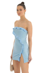 Strapless Satin Dress In Blue