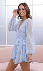 Ruffle Wrap Dress In Baby Blue