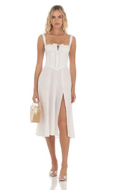 Corset A-Line Midi Dress In White