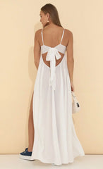 Crepe Embroidered Maxi Dress In White