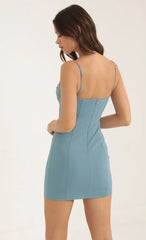 Crepe Rhinestone Corset Dress In Blue