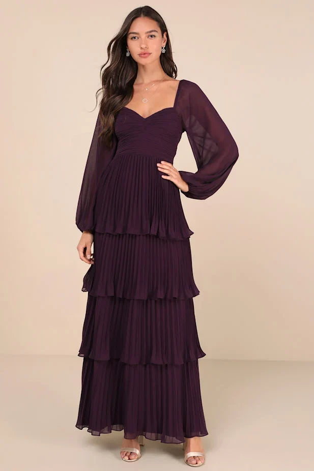 Impactful Elegance Purple Tiered Balloon Sleeve Maxi Dress