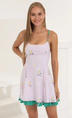 Floral Crepe Flare Dress In Purple