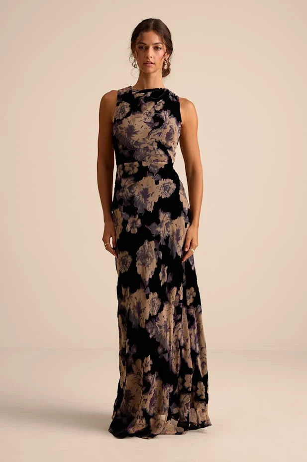 Ramonda Black Velvet Burnout Sleeveless Maxi Dress