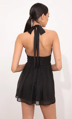 Halter Dress In Black Crinkle Chiffon