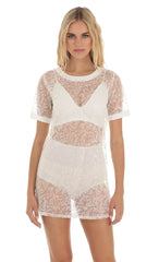 Glitter Three Piece Dress Set In White