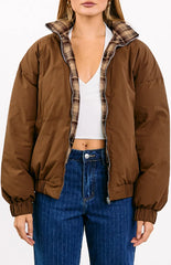 All I Wanted Brown Plaid Puffer Jacket