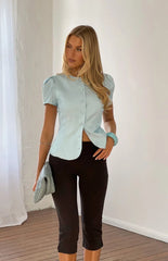 Amelina Blue Button Up Organza Top