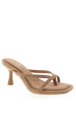 Girls Night Camel Suede Strap Kitten Heels