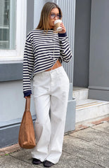 Lovers Lane White Denim Heart Pocket Slouchy Jeans