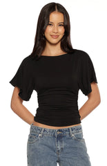 Muriel Black Ruched Waist Jersey Top