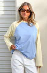 Perry Blue Contrast Raglan Sleeve Top