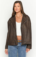 Rochelle PU Chocolate Brown Oversized Biker Jacket