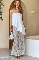 Sabella White and Blue Sequin Lace Maxi Skirt