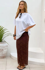 Willow Brown Lace Midi Skirt