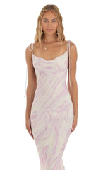 Back Slit Maxi Dress In Purple Swirl