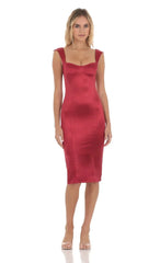 Satin Midi Dress In Red